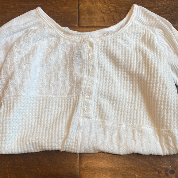 NWOT Saturday Sunday by Anthropologie Mixed Media Waffle Knit Henley Top - Picture 4 of 8